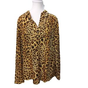 Alfred Sung Button Down Animal Print Blouse